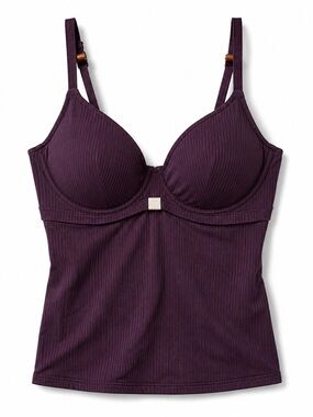 FANTASIE Plum Ribbed Underwire Tankini Swim Top 34F Full Bust